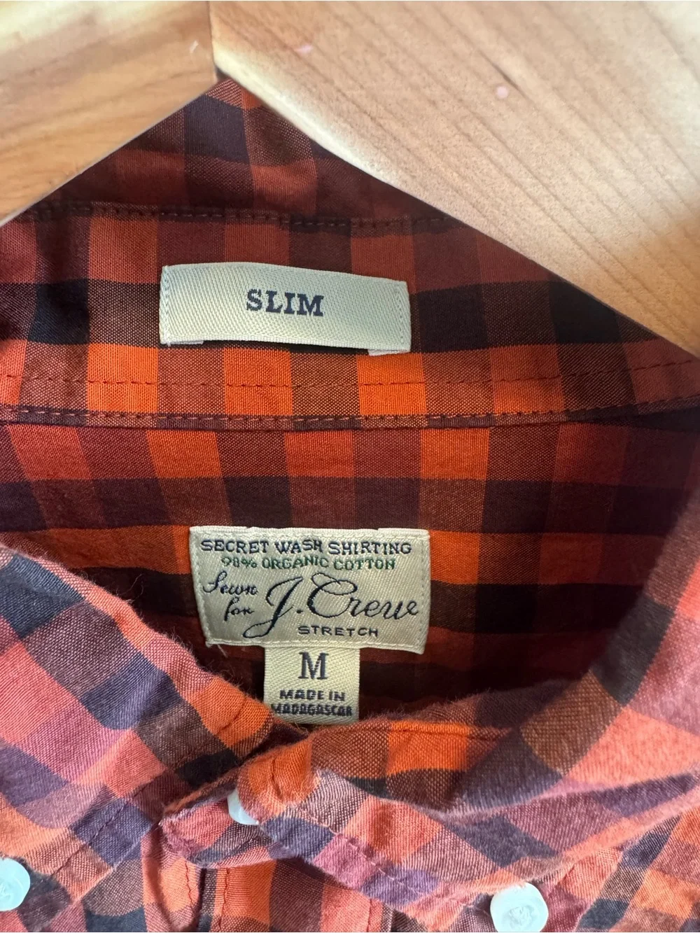 J. Crew Organic Cotton Slim Fit Red-Orange Check Button-Down Shirt